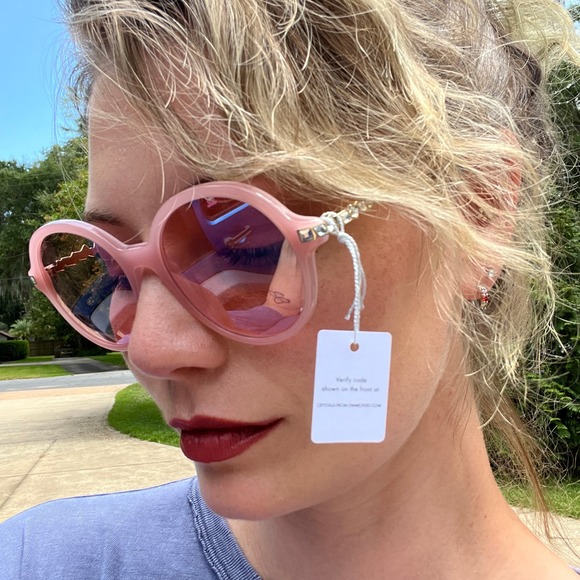 SwarovskiPink Mirrored Round Sunglasses NEW Rhinestone